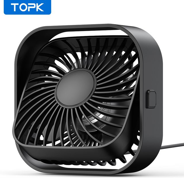 TOPK Mini USB Ventilator tragbarer elektrischer Tischlüfter mit 3 Geschwindigkeiten und 360 Grad Drehung, aufladbar, Blau oder Schwarz - Bild 1