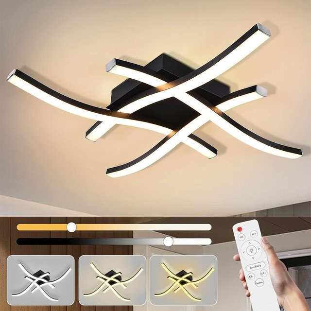 LCMKR LED-Deckenleuchte in Schwarz mit gebogenem Wellendesign, dimmbar und mit einstellbarer Farbtemperatur (CCT) für Schlafzimmer, Esszimmer, Flur oder Balkon - Bild 1