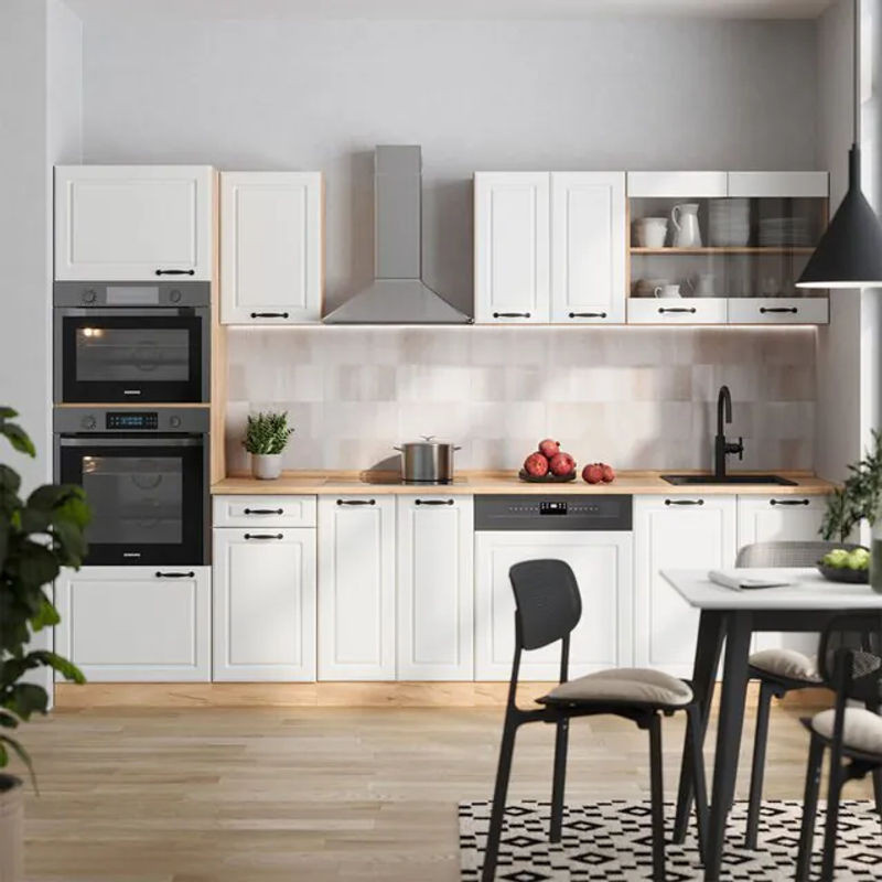 Vicco Küchenzeile R-line Landhaus Weiß Eiche Natur mit Hochschrank Breite: 300 cm - Bild 1