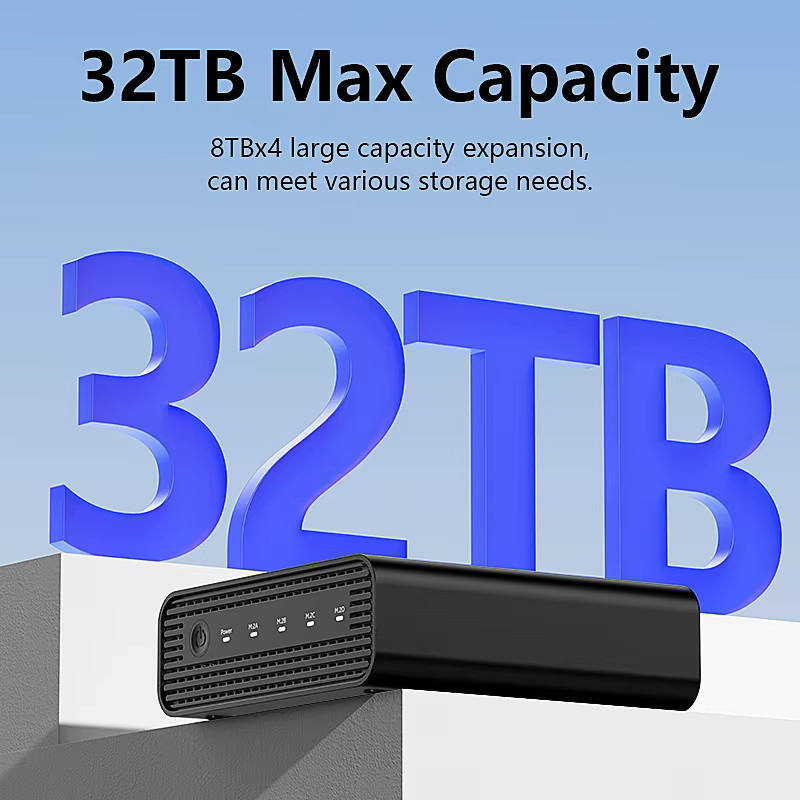 VBNM 4-Bay M.2 NVMe SSD-Gehäuse USB-C Externes Festplattengehäuse für 2230 2242 2260 2280 SSD mit Kühlventilator in Schwarz - Bild 3