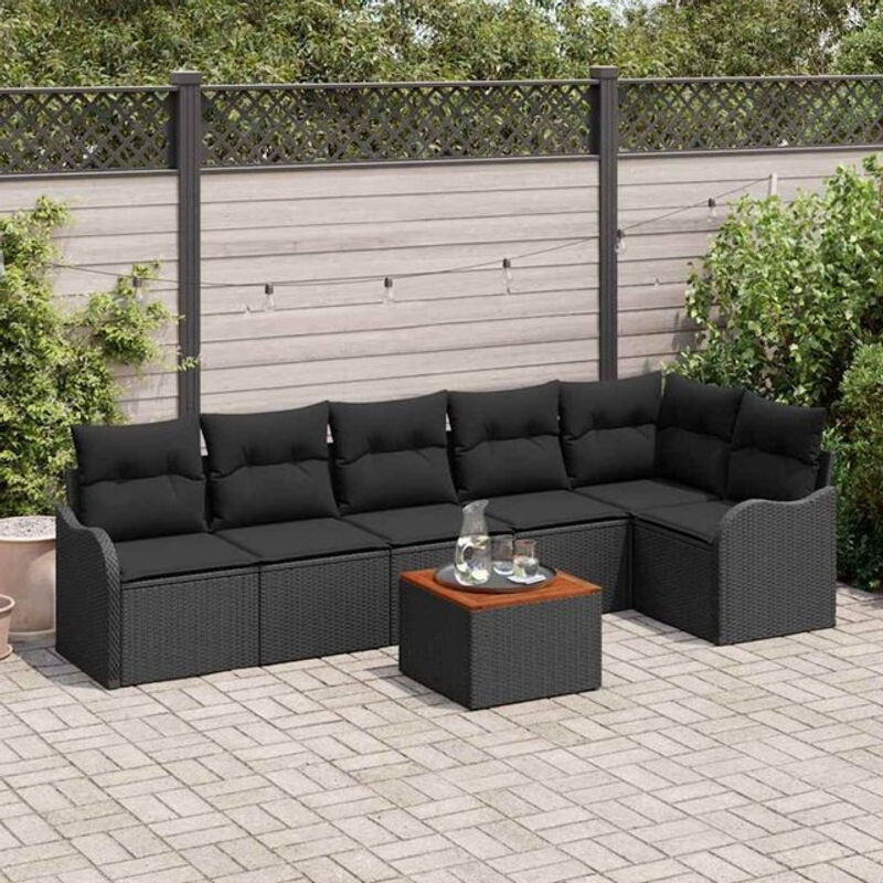 Modernes 7-teiliges Garten-Sofa-Set von vidaxl aus Rattan und Metall in Schwarz - Bild 1