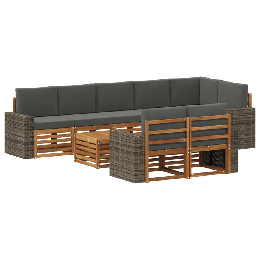 vidaXL Sofagarnitur aus Massivholz Akazie im modernen Latten-Design in Natur-Anthrazit und Grau - Bild 2