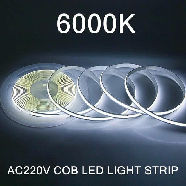 OuuZuu COB LED Streifen 220V mit 240 LEDs, Flexibles Bandlicht Smart IC, Hohe Helligkeit RA95, Farbe: Warmweiß/Eisblau, Länge: 9 m - Bild 1