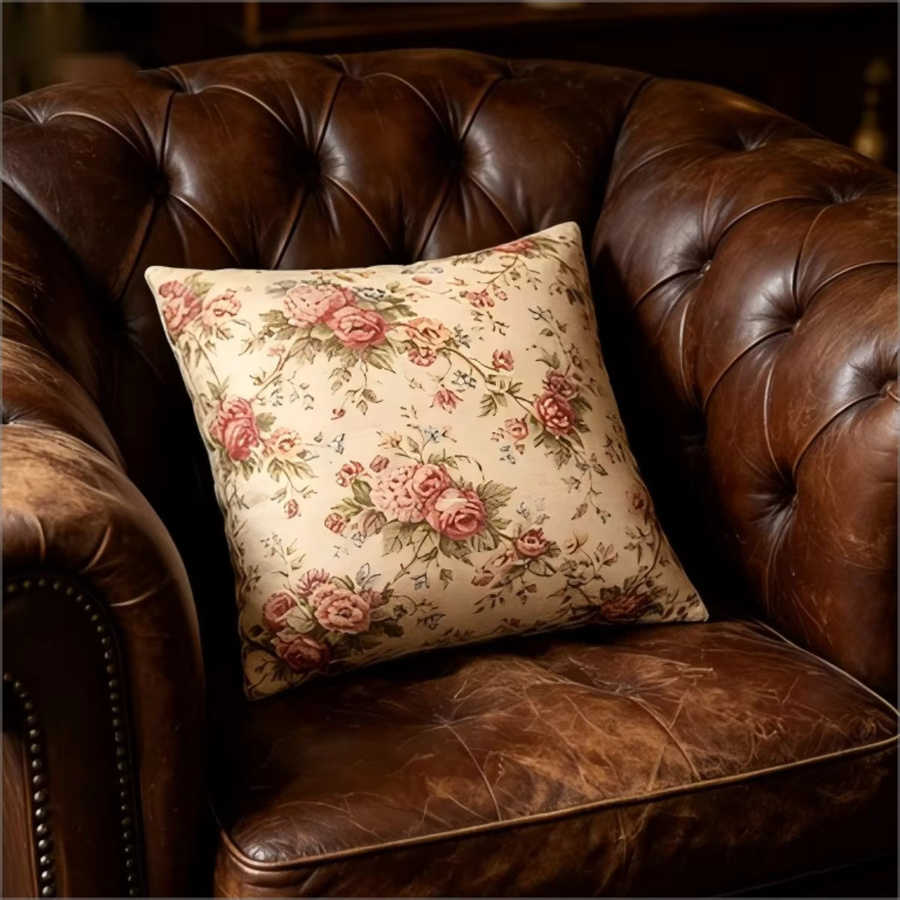 Vintage Kissenbezug mit floralem Blumenmuster im Shabby Chic Design, Farbe: Beige, B/T/H: 45 x 45 x 0 cm - Bild 3