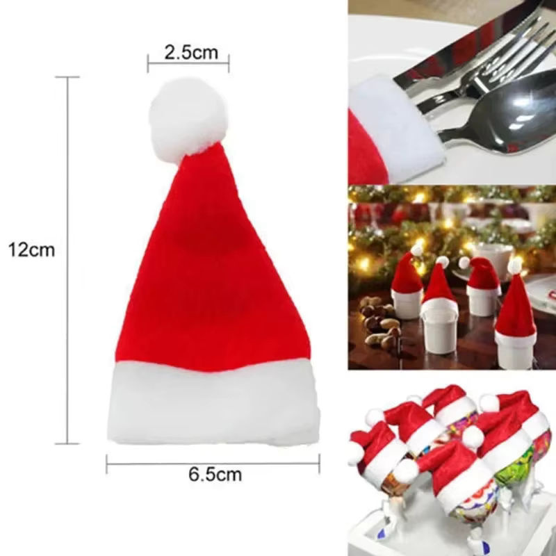 50 Stück Weihnachts-Mützen als Tischdekoration in Rot für Besteck und Geschenke - Bild 4