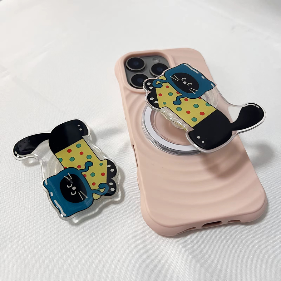 Schwarzer Katzen-Handyhalter mit blauem Hut und gelbem Mantel als Griptok-Halterung für iPhone 17 Pro Max Hüllen - Bild 2