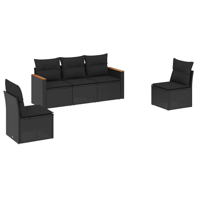 vidaXL 5-tlg Garten-Sofagarnitur aus Poly-Rattan in Schwarz mit Sitzkissen und Stauraum - Bild 3