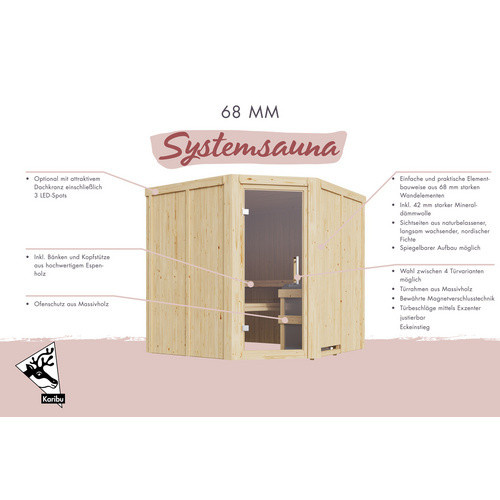 Karibu Sauna Vöru in Beige mit 9 kW Saunaofen und integrierter Steuerung für 4 Personen, B/T/H: 196 x 198 x 196 cm - Bild 2