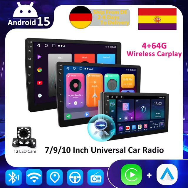 ESSGOO Android 15 Universelles Autoradio mit 64G Speicher, GPS und Bluetooth, 7 Zoll, Schwarz - Bild 1