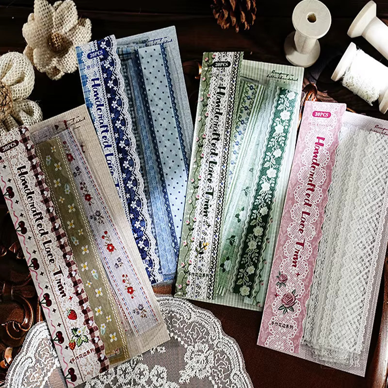 Mr.Paper PET-Aufkleber-Set Vintage Spitze und Blumen für Journal und Scrapbook DIY Dekoration, 30 Stück, Multicolour - Bild 2