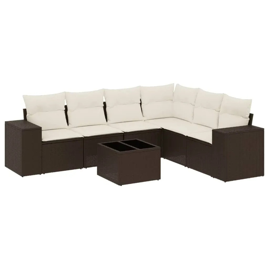 vidaXL 7-tlg. Garten-Sofagarnitur in L-Form aus Polyrattan mit Kissen, Braun - Bild 2