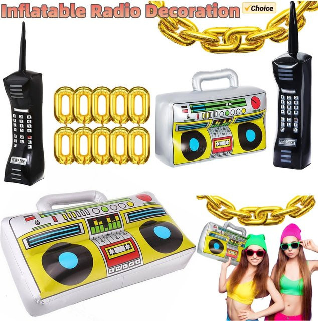 Aufblasbare Radio-Boombox von ALLOYSEED als bunte Retro-Partydekoration für 80er und 90er Jahre Themenpartys, Hip-Hop und Disco - Bild 1