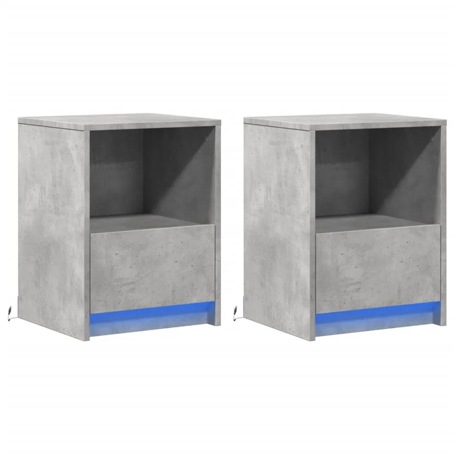 vidaXL Nachttische im 2er-Set mit integrierter LED-Beleuchtung, Betongrau, Holzwerkstoff - Bild 2