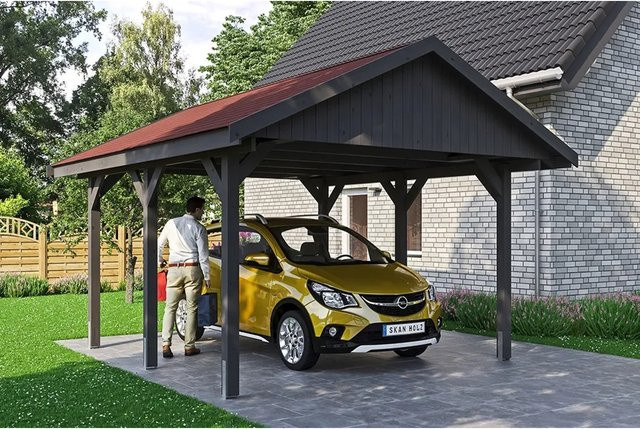 Skan Holz Carport Wallgau Satteldach aus Nadelholz in Grau mit Bitumendachpappe, B/T: 430 x 500 cm, Höhe: 326 cm - Bild 1