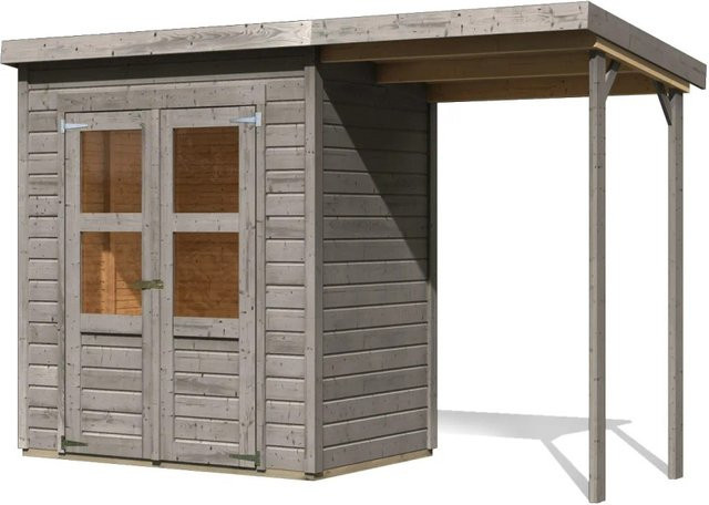 Karibu Gartenhaus Vellinge Anbaudach mit Pultdach aus Fichte, Grau, B/T/H: 219 x 178 x 122 cm - Bild 1