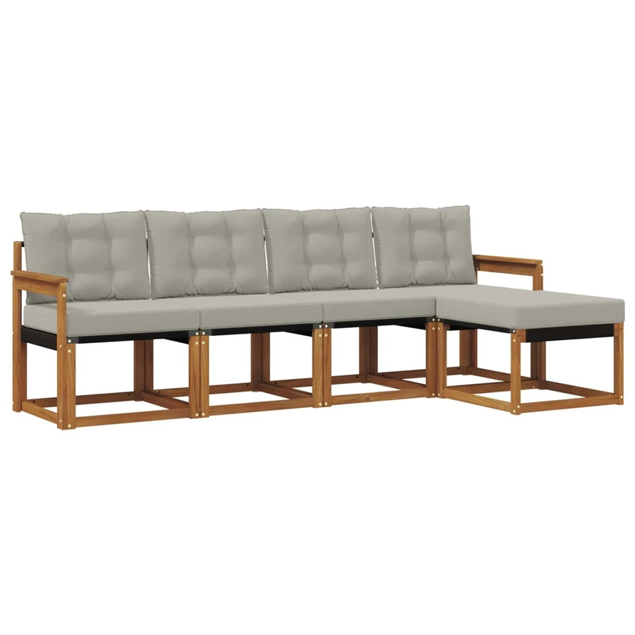 vidaXL Outdoor-Sofagarnitur 5-tlg. aus Akazienholz und Textilene mit Kissen in Grau und Natur - Bild 2