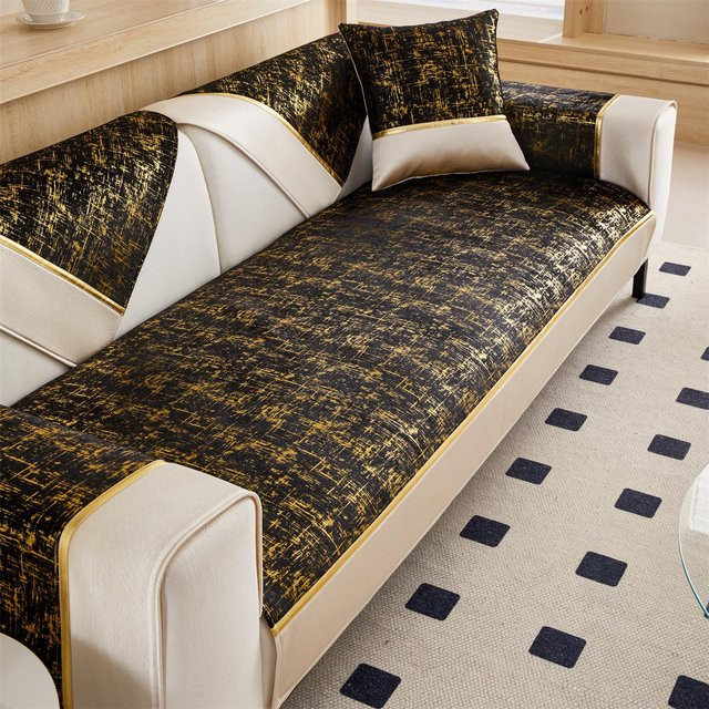 Binchi Outdoor Equipment Sofabezug aus Samt in Gold und Schwarz mit rutschfester Rückseite, Breite: 70 cm, Tiefe: 120 cm - Bild 1