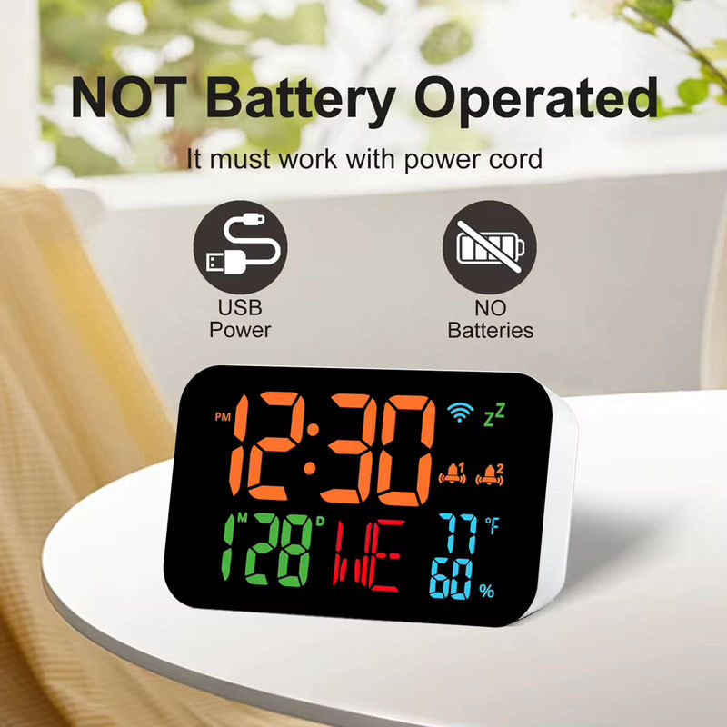 Tuya Smart Desktop Uhr mit Kalender, digitalem LED-Display, Thermometer und Hygrometer, WiFi-Unterstützung mit Auto-Kalibrierung, Weiß - Bild 3