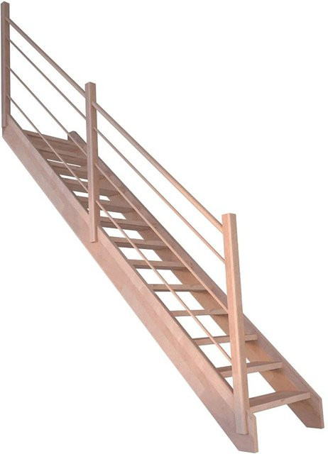 StarWood Treppe Mykonos Pro Gerade in Buche Braun mit Holz-Design-Geländer, Breite: 90 cm, Höhe: 280 cm, Tiefe: 23 cm - Bild 1