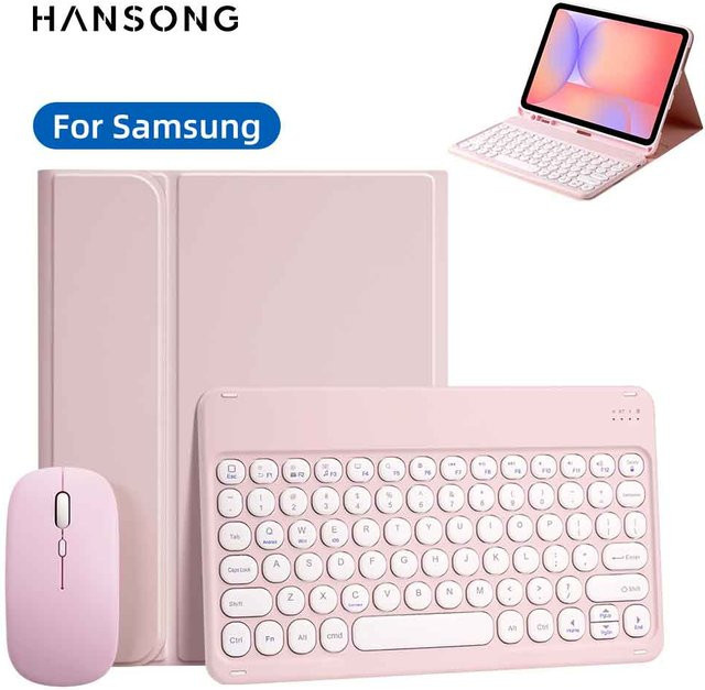 Hansong Tablet-Hülle mit Bluetooth-Tastatur für Samsung Galaxy Tab S6 Lite, S7, S8, S9, S10 FE und S10 Plus, Farbe: Pink - Bild 1