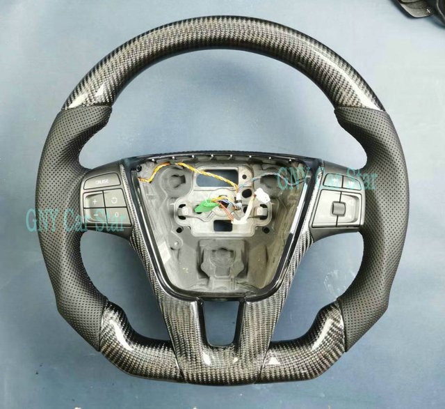 Echtes Carbonfaser-Leder-Lenkrad für Volvo S60 S60l V60 V40 XC60 (2010-2018) in Schwarz - Bild 1