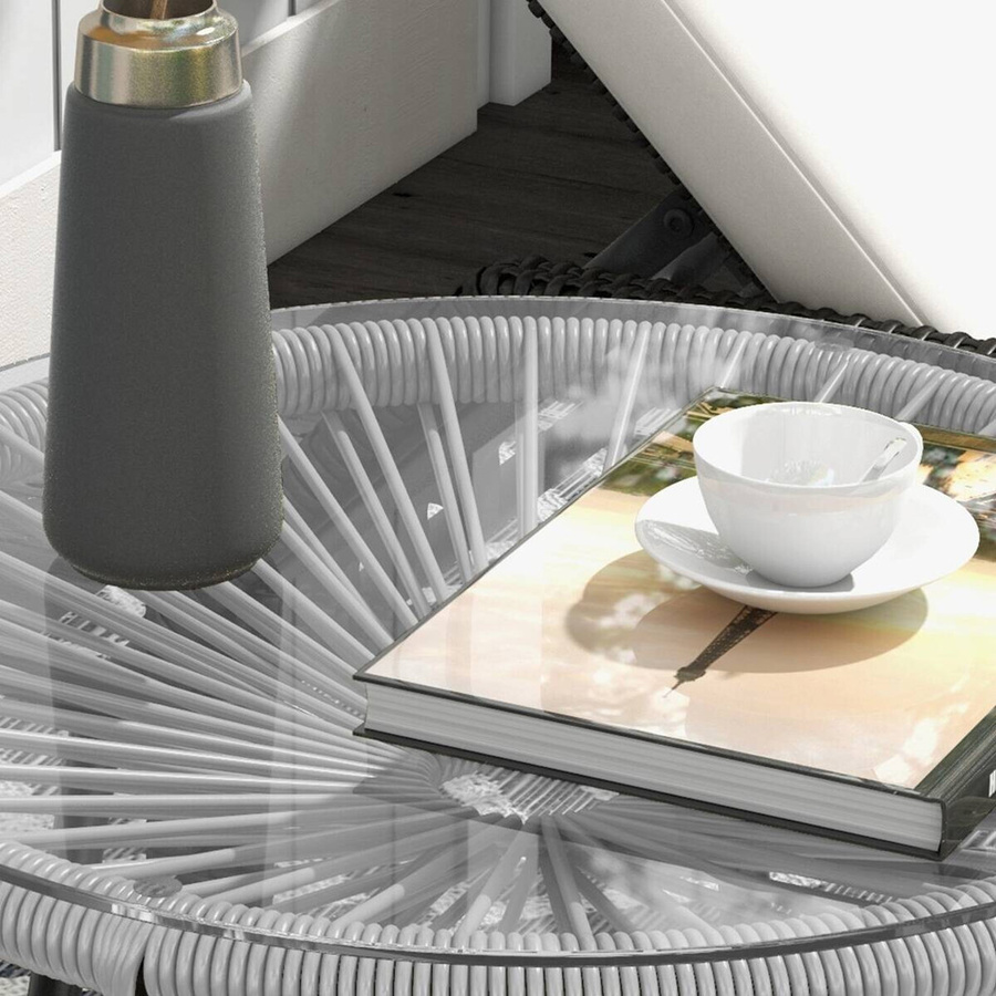 Outsunny Beistelltisch aus PE-Rattan und Metall in Grau mit Glasplatte im Boho-Stil, B/T/H: 50 x 50 x 50 cm - Bild 2