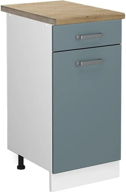 Vicco Küchenunterschrank R-Line Schubladenschrank in Blau-Grau/Weiß mit Eiche-Optik, Breite: 40 cm - Bild 1