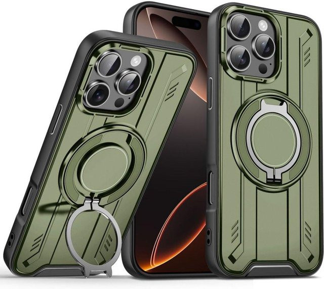 DANAISUFEI Magnetische Armor Schutzhülle für iPhone mit 360 Grad Metallringständer und MagSafe Unterstützung in Grün - Bild 1