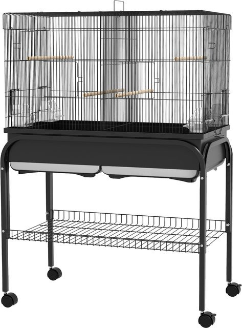 PawHut Vogelvoliere für innen und außen mit Ständer und Rollen, schwarzer Vogelkäfig für Papageien, Wellensittiche und Kanarienvögel, H x B x T: 119 x 49 x 85 cm - Bild 1