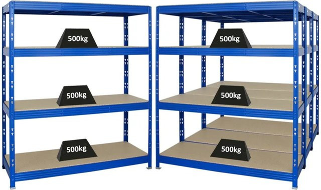4er Set PROREGAL Rhino Profi Schwerlastregal mit 4 MDF-Spanplatten-Ebenen, Blau, H x B x T: 180 x 160 x 60 cm - Bild 1