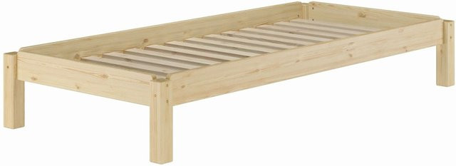 Erst-Holz Stapelbares Einzelbett Futonbett aus Kiefer Unbehandelt inkl. Rollrost B/T/H: 90 x 200 x 35 cm - Bild 1