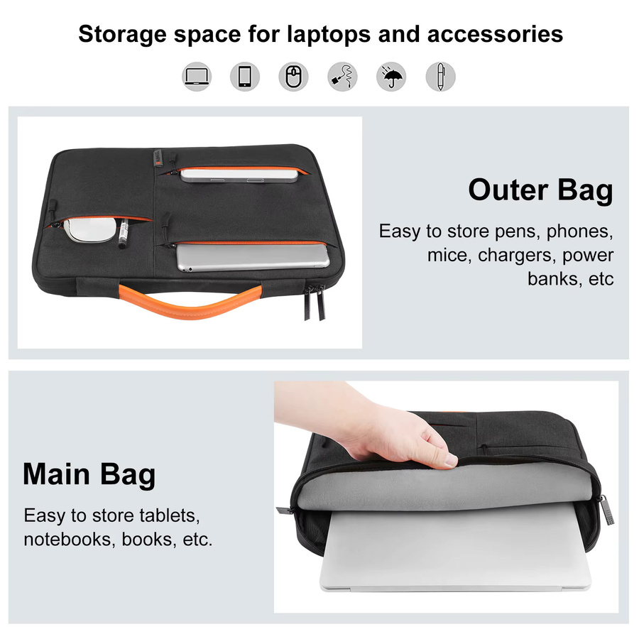 HAWEEL Schutzhülle für Laptops und Notebooks als Aktentasche mit Reißverschluss, grau, passend für 13 Zoll, 14 Zoll und 15 Zoll MacBook und Computertasche - Bild 4