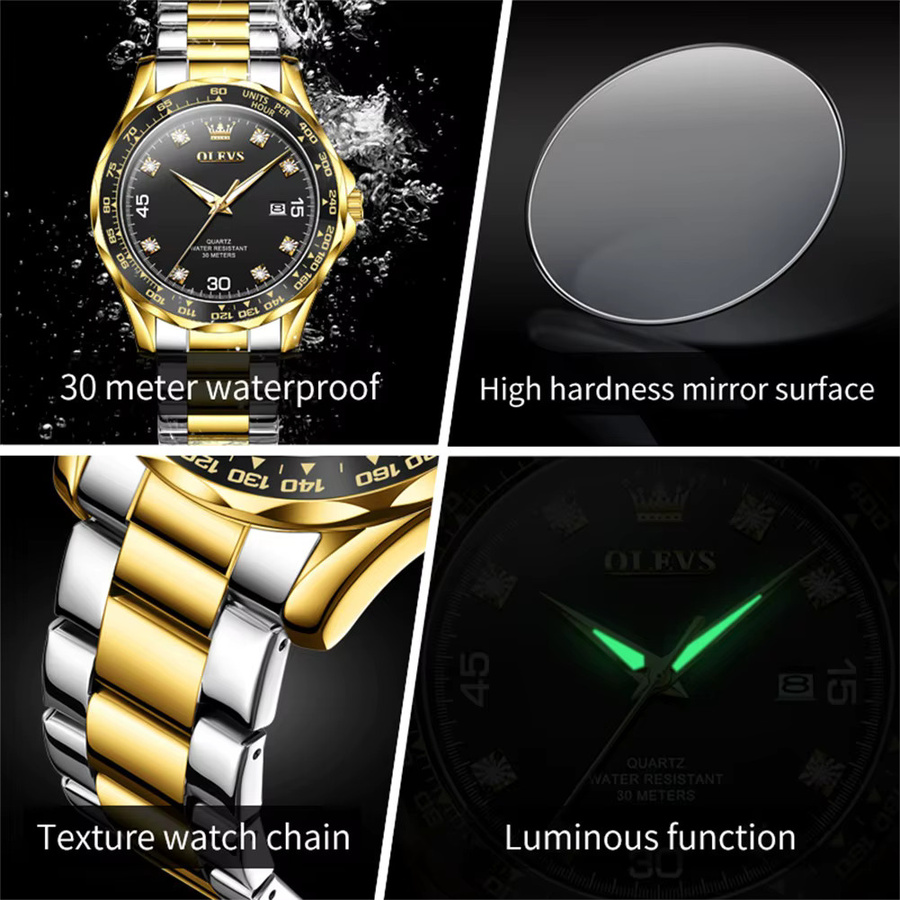OLEVS Armbanduhr Quarz, Edelstahl, Diamant, Schwarz, Herren - Bild 6