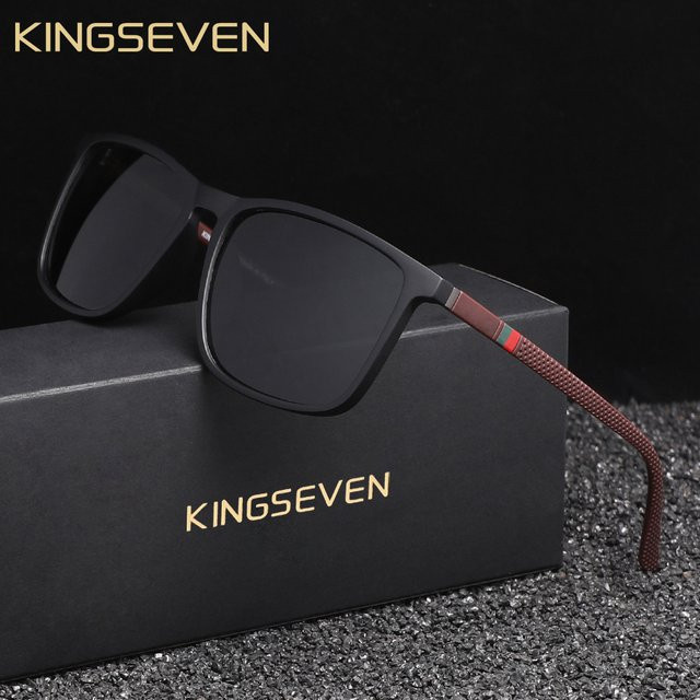 KINGSEVEN Sportsonnenbrille Herren, Vollrand, rechteckig, schwarz, Kunststoff - Bild 1