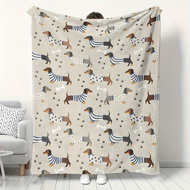 PetStyle Dackel-Flanellhundedecke mit buntem Streifen- und Sternmuster in Multicolour - Bild 1