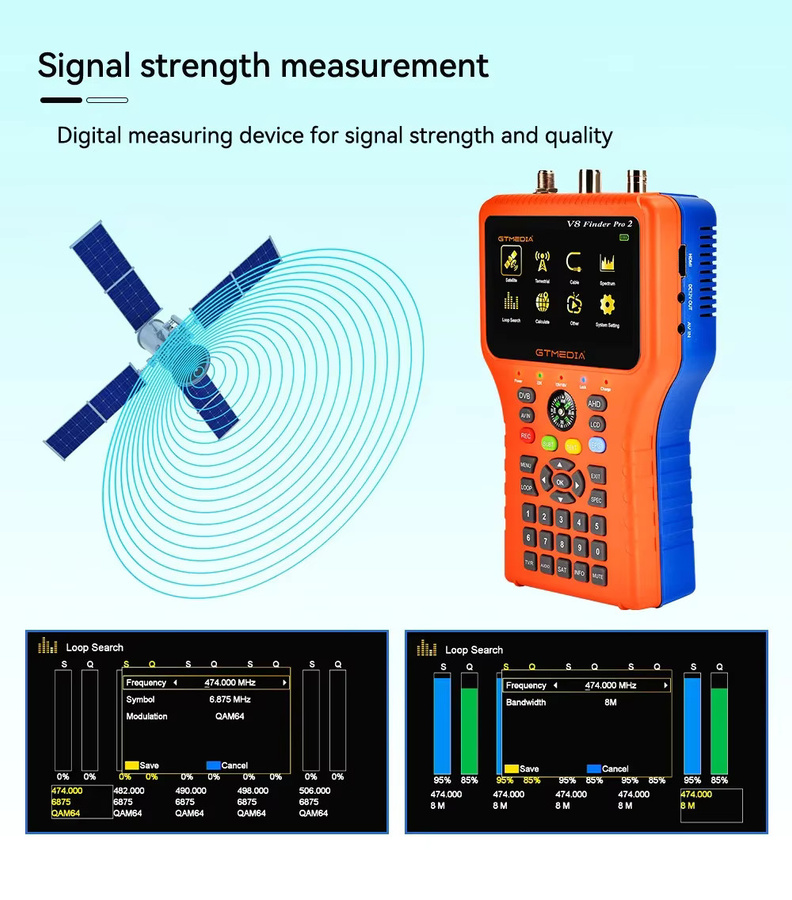 GTMEDIA V8 Finder Pro2 Satelliten-Signalmessgerät mit 4,3 Zoll LCD-Display, 1080P Full HD, DVB-S2/T2/Kabel und Type-C-Anschluss - Bild 2