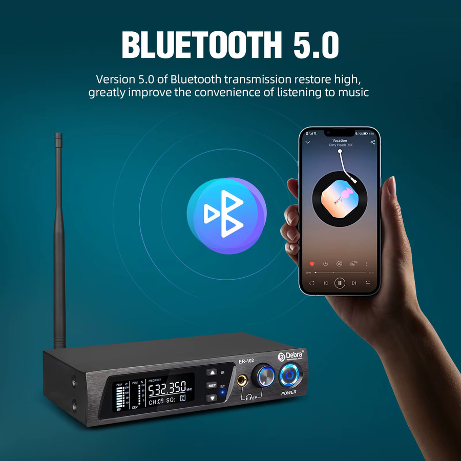 ER-102 Professionelles drahtloses In-Ear-Monitor-System mit Bluetooth 5.0 und UHF in Schwarz - Bild 4