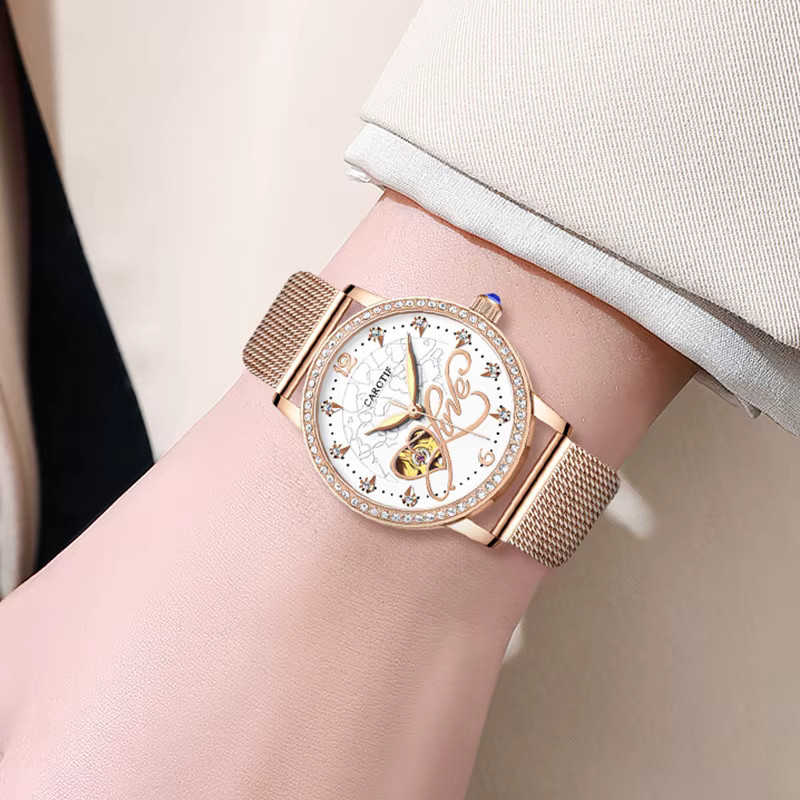 CAROTIF Armbanduhr Roségold, Edelstahl, weißes Zifferblatt, Damen - Bild 4