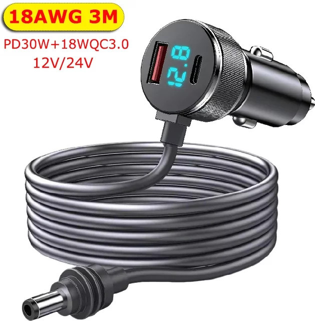 kebidumei Starlink Mini Auto-Adapter mit 48W Ladegerät und Digitalanzeige, DC-Stromkabel und Zigarettenanzünder-Adapter in Schwarz - Bild 1