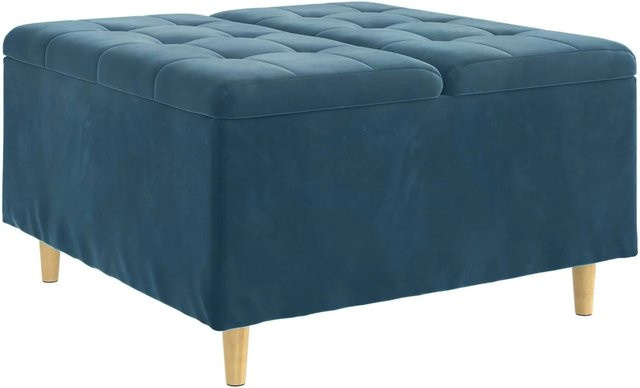 vidaXL Aufbewahrungsottomane aus Samt in Blau mit Kissen, B/T/H: 80 x 80 x 45 cm - Bild 1