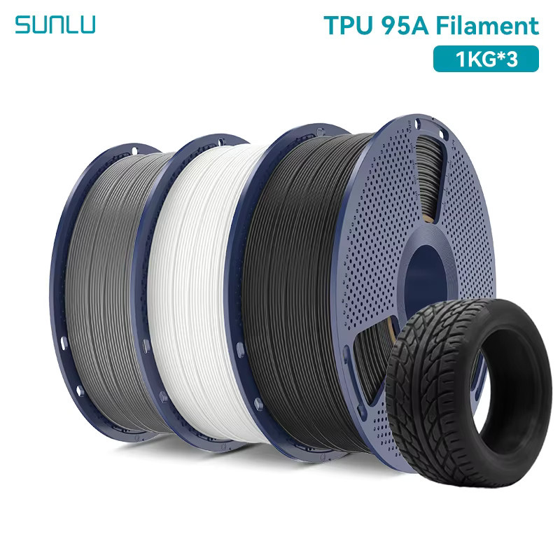 SUNLU TPU Flexibles 3D-Filament 1,75mm 95A Verschleißfest für FDM 3D-Drucker, Weiß und Mehrfarbig, 3kg - Bild 1