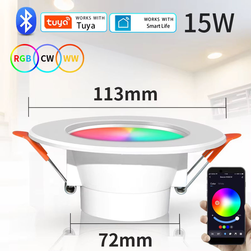 AVACOM Smart LED Einbauleuchte RGBCW mit Tuya Bluetooth und Smart Life App-Steuerung, dimmbar, weiß, 15W - Bild 3