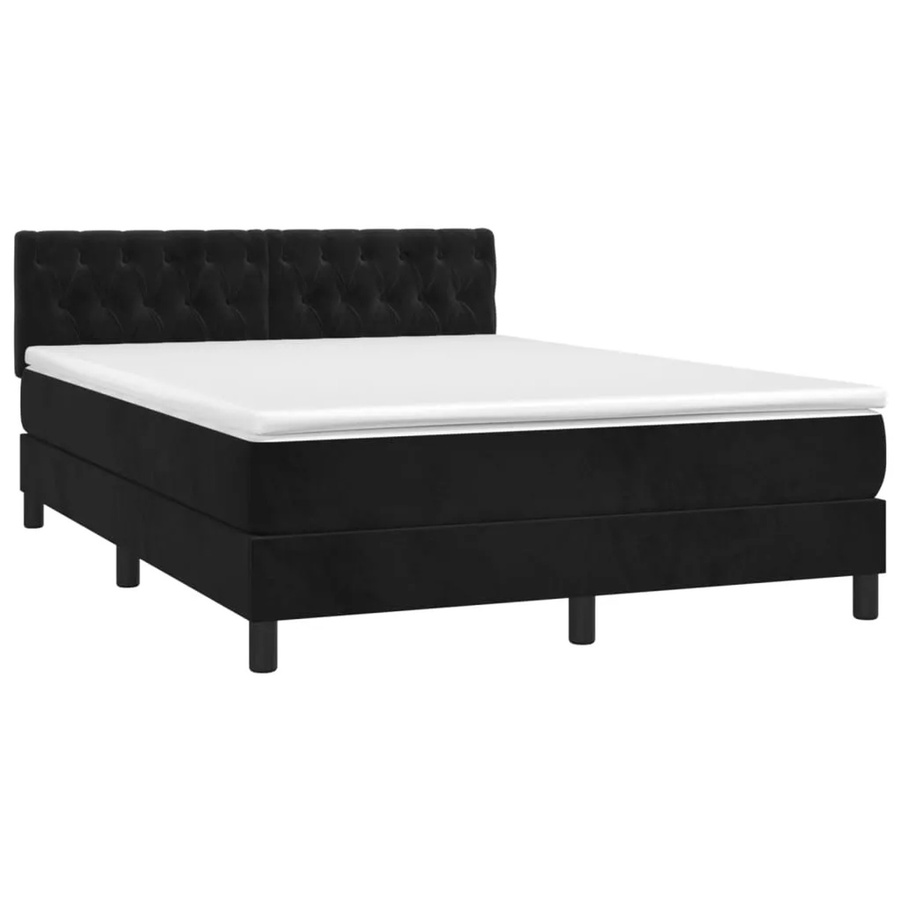 vidaXL Boxspringbett mit Matratze in Schwarz, Samt, mit LED-Unterbettbeleuchtung und USB-Ladeport, Hybrid-Konstruktion mit Taschenfederkern, B/T/H: 140 x 200 x 78 cm - Bild 2