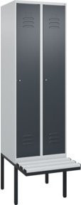 C+P Spind Classic PLUS Spind mit Bank, 2 Abteile, Lichtgrau, B/T/H: 212 x 60 x 81,5 cm, mit Zylinderschloss und 3 Garderobenhaken - Bild 1