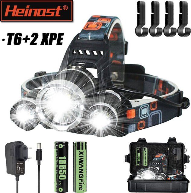 Heinast LED Stirnlampe mit 2x 18650 Akkus, USB wiederaufladbare wasserdichte Taschenlampe für Camping und Angeln - Bild 1