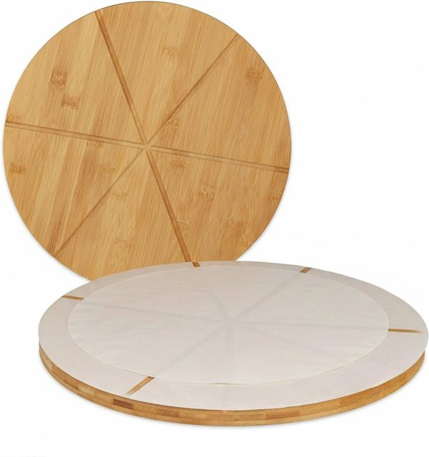 Relaxdays Pizzabrett 2er Set aus Bambus in Natur mit Backpapier, Durchmesser: 33 cm, Höhe: 1,5 cm - Bild 1