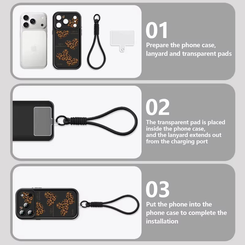 MOESOE Handyhülle mit Leopardenmuster und Schleife sowie Wrist Strap für iPhone 17 16 15 14 13 12 Pro Max Air 16e 11 in Beige, Weiß und Multicolour - Bild 3