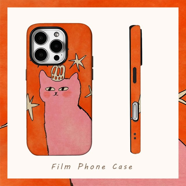 Potdemiel Handyhülle mit rosa Katze und Krone für iPhone, doppelschichtige Rückseite, Farbe: Pink - Bild 1