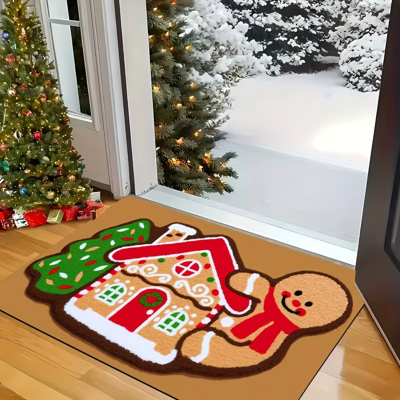 VIKAMA Bodenmatte mit Lebkuchenhaus-Aufdruck, rutschfester und saugfähiger Willkommensteppich für weihnachtliche Dekoration - Bild 3