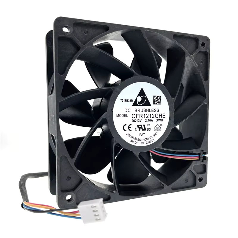 Delta QFR1212GHE High Speed Case Fan für Bitcoin GPU Miner, Schwarz, B/H/T: 12 x 12 x 3,8 cm, DC 12V, 6000RPM, Dual Kugellager, PWM 4P - Bild 5